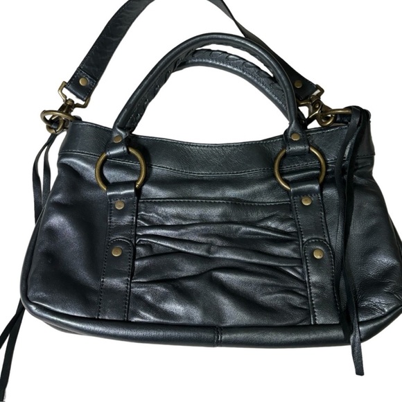 Bolsa Leather Metallic Pewter Handbag Convertible Shoulder Bag Boho Bohemian - Picture 3 of 16